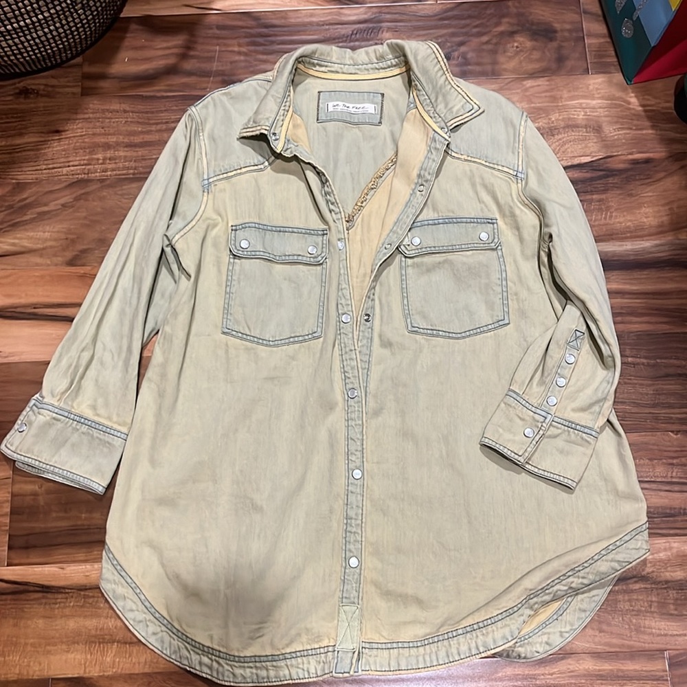 Free People Beige Button-Front Utility Jacket - Picture 2 of 6